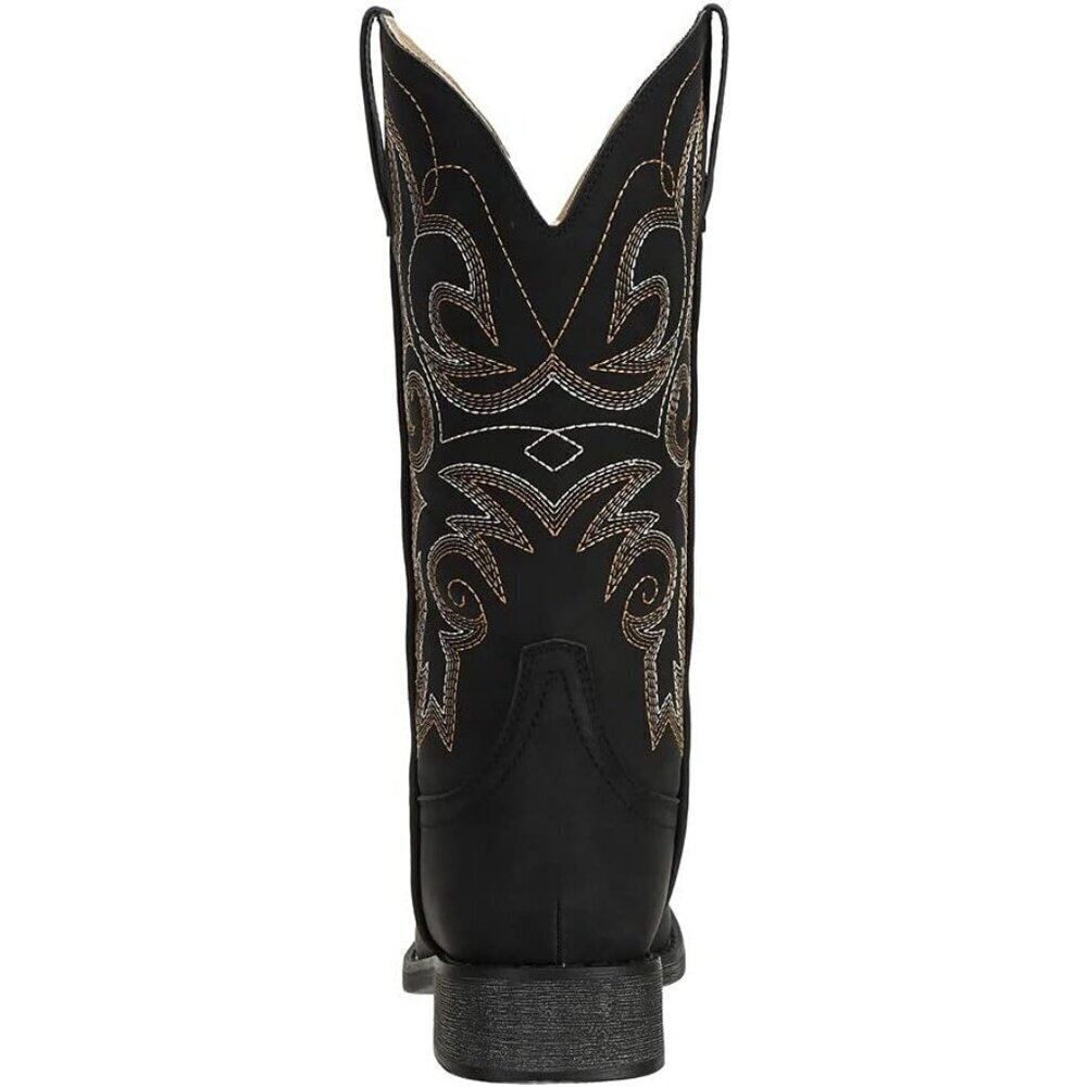 SheSole Western Boots Women Black Faux Leather Square Toe Wide Mid Calf - Picture 3 of 9
